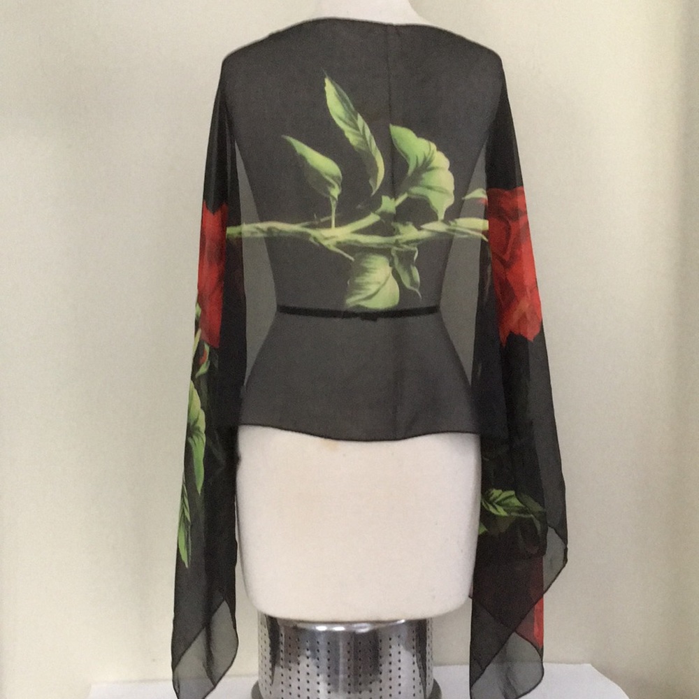 Boho Black Red Roses 🌹 Chiffon Scarf 61” x 19.5” - Picture 2 of 2